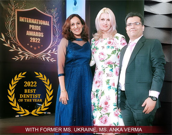 Dr. Mehvash Gulati and Dr. Ujjwal Gulati with Ms. Ukraine Anka Verma - International Healthcare Pride Awards 2022