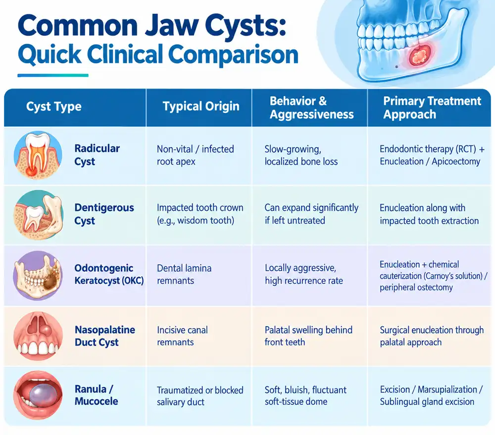 jaw cysts clinical comparison